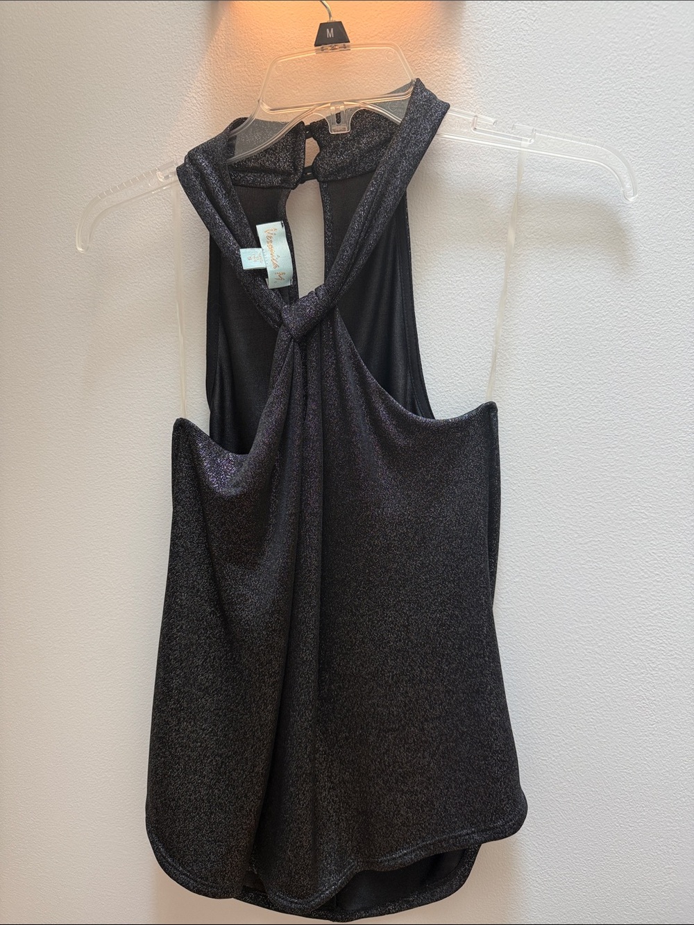Veronica M Metallic Black Twist-Detail Tank